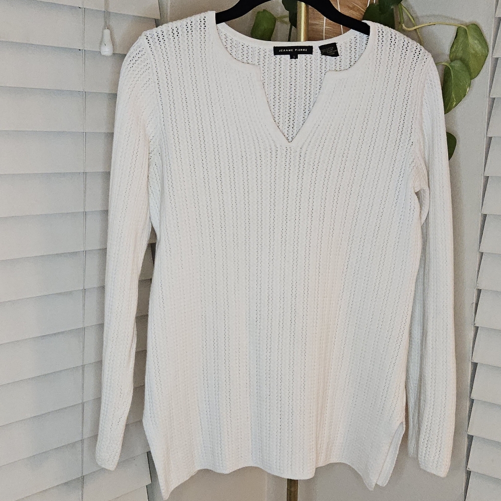 JEANNE PIERRE White V-Neck Sweater